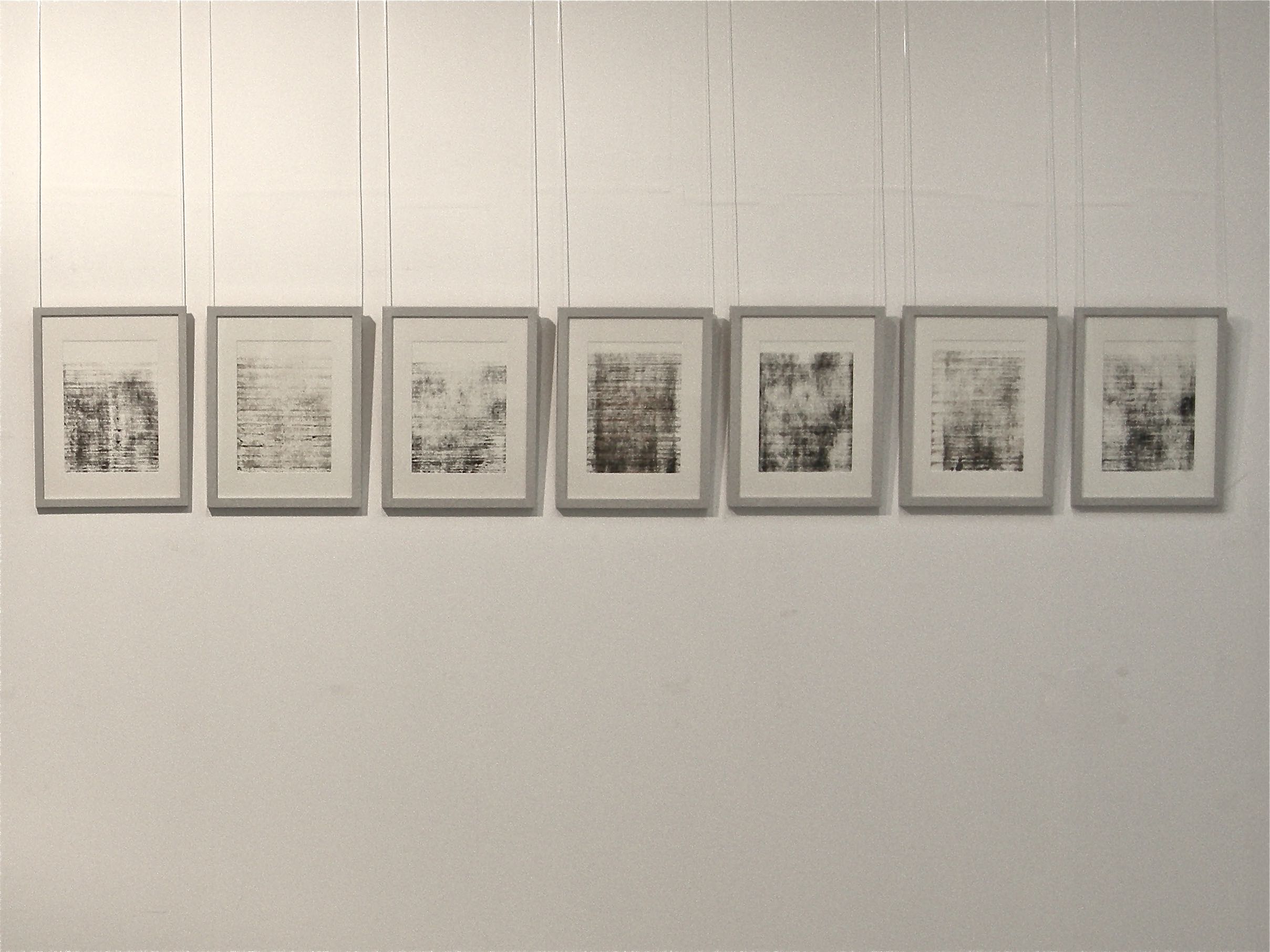 Ausstellungsansicht: Ohne Titel (Serie), 2014, Acryl auf Papier (Unikat) 20 x 30 cm