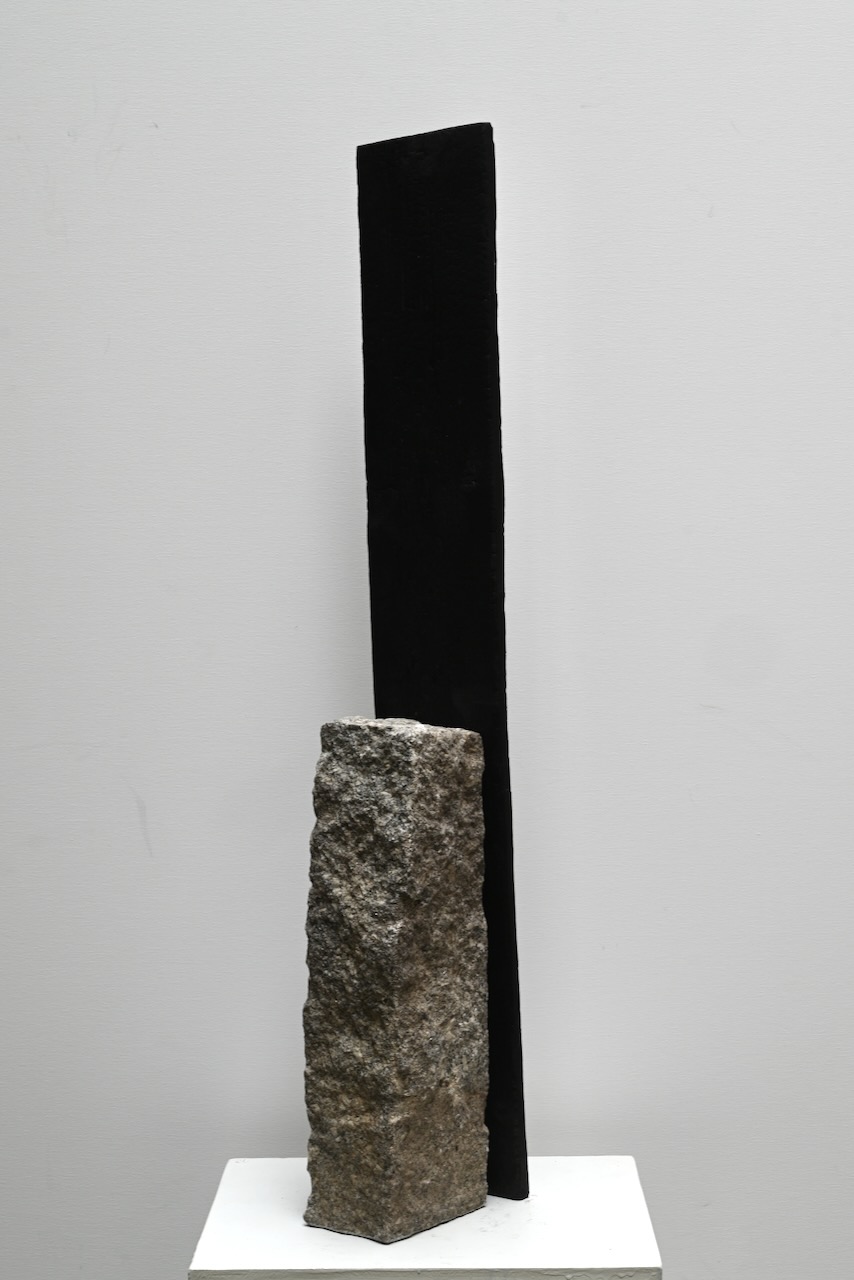 Transition II, 2023, granit, charred wood, height 110 cm